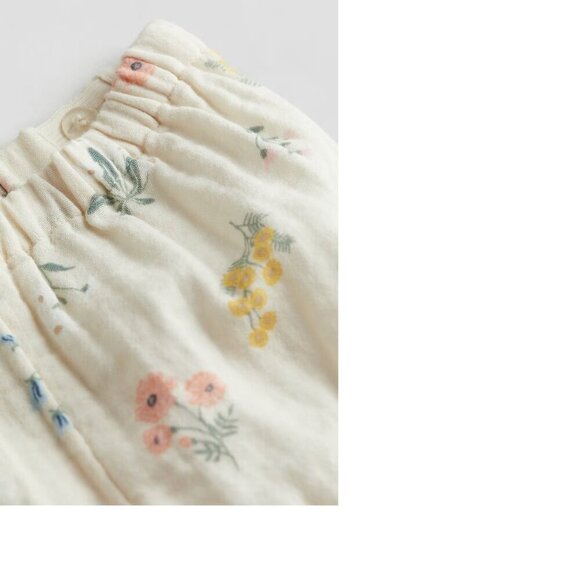 H&M 2-piece Patterned Muslin Set Cream Floral Baby 9-12M - Picture 3 of 8